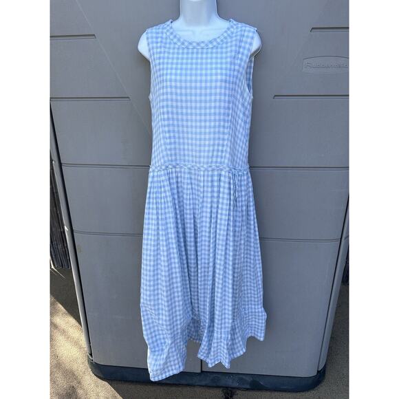 HIGH Everyday Couture by Claire Campbell Blue Gingham Midi Dress Sz M Drop Waist - Picture 5 of 14